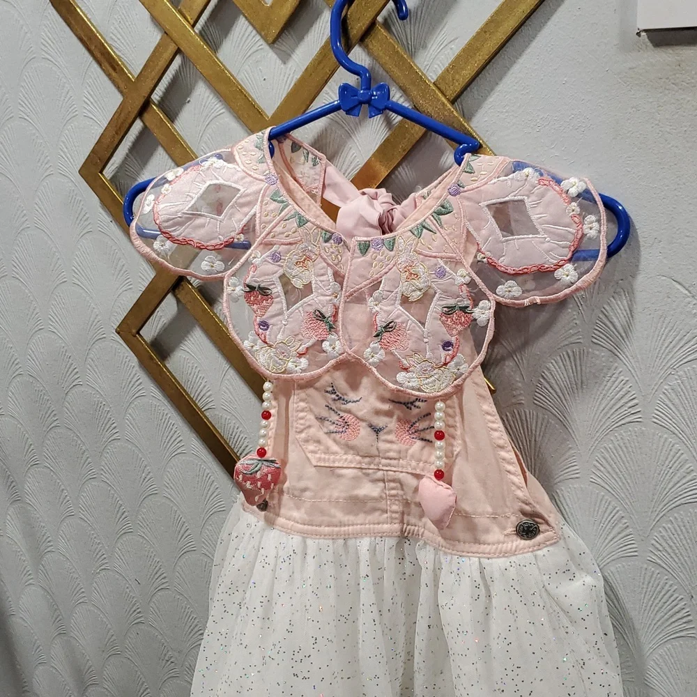 Vtg OshKosh B'gosh Peach pink white Vestbak Dress